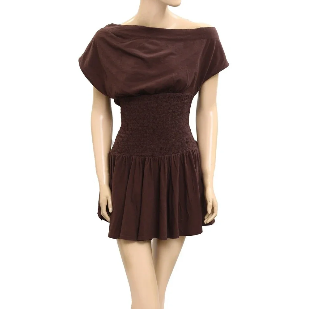 Free People Brown Off-Shoulder Mini Dress